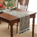 Bloemen jacquard tafelloper met blauwe en rode patronen en elegante kwastjes voor decoratie - 33cm x 120cm / Blauwe Kleine Bloemetjes