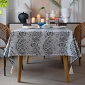 Classic rectangle jacquard tablecloth in light gray with tassels and floral patterns - 135x135cm / Dark Gray