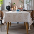 Rechteckige cremefarbene Jacquard-Tischdecke mit böhmischen Fransen für elegante Dekoration - 60x60cm / Khaki Wassertropfen