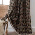 Floral knit throw blanket with fringe tassels on chair for home decor - 150x220cm / Jacquard Bouquet (Grommet)