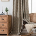 Pink succulent floral jacquard curtain with beige fringe trim and geometric pattern - Grommet Style / Custom Size / Jacquard Bouquet (Grommet)