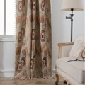 Beige boho jacquard curtain with orange geometric oval patterns and tassel fringe edge - 150*160 / Jacquard Coffee Annual Ring-Rod Pocket