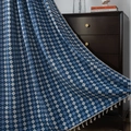 Blue and white diamond check pattern curtain with delicate white fringe tassels - Jacquard Blue and White Lattice (Rod Pocket) / 150x160cm