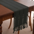 Dark green crocheted table runner with hollow geometric patterns and handmade tassels - 33X140cm / Handmade Tassel Style / Black