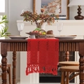 Red handcrafted crochet table runner with hollow vertical stripes and tassel edges - 33X140cm / Handmade Tassel Style / Red