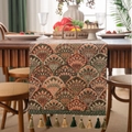 Jacquard table runner with gingko leaf pattern and elegant dual-tone tassels for home decor - Extra Small Size (33-120)