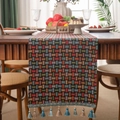 Colorful woven plaid table runner with thick jacquard fabric and decorative tassels - Extra Small Size (33-120)