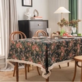 Bohemian jacquard tablecloth with red floral pattern and elegant beige fringe trim - 60cmx60cm / Green Peony