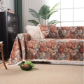 Floral jacquard sofa cover blanket with vintage orange and blue patterns and white tassels - Orange Oil Painting (Jacquard Tassel) / Custom Size