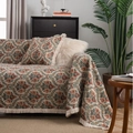 Bohemian woven sofa cover with vintage floral patterns and fringe trim detail - Cluster Flower Charm (Jacquard Tassel) / Custom Size