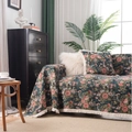 American country style deep green jacquard sofa cover with pink floral patterns and tassels - Green Base Peony (Jacquard Tassel) / Custom Size