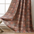 Bohemian orange and blue scalloped print curtain with elegant white tassel fringe - 150cmx160cm / Jacquard Blue Ginkgo (Rod Pocket)