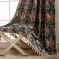 French jacquard curtain featuring pink rose floral patterns and white tassel fringe trim - 150cmx220cm / Jacquard Green Peony Style (Grommet)