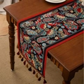 Ethnic bohemian table runner with jacquard floral patterns and colorful tassels - 35-120 / Floral Dream Red Tassel Style