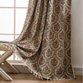 European jacquard floral curtain in vintage rusty red with decorative beige tassels - 150cmx160cm / Jacquard Cluster Flowers Style (Rod Pocket)