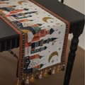 Bohemian table runner with colorful castle jacquard pattern and decorative tassels - 35-240 / Colorful Castle Coffee Tassel