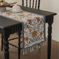 Chemin de table floral style champêtre avec glands élégants sur une table en bois foncé - 35-200 / Ipomée Jacquard Bord Bleu Gland Bleu