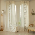 Ricamo dettagliato di viti floreali e delicati bordi a nappe su tende di lino - 140-260 / Ricamo Orchidea Rosa (Nappine Beige) / Tasca per Asta