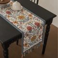 Floral jacquard table runner with blue tassels and vintage pastoral patterns - 35-120 / Blue Edge Morning Glory Blue Tassel