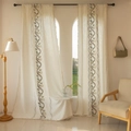 Detail of Nordic floral embroidery on linen-textured curtains with elegant tassel fringe - 140x45 / Brown Spiral Embroidered Rod Pocket Style