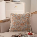 Retro floral decorative pillow with orange and blue patterns and cream white fringe trim - 30x50cm / No Insert / Orange Flower
