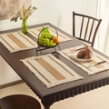 Set of 4 American retro woven table mats with tassels in beige and light brown stripes - Jute Triple Stripe White Tassel