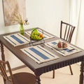 Sets de table tissés nordiques à rayures crème et bleu avec franges, lot de quatre pièces - Bleu Lac Triple Rayure Gland Blanc