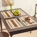 Lot de 4 sets de table tissés rayés avec franges en tons crème et café - Rayures Kaki