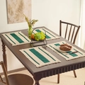 Four-piece set of woven cream and dark green striped placemats with elegant fringe tassels - Dark Green Stripes