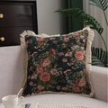 Vintage floral jacquard pillow with elegant fringe edge on a soft grey sofa - 30x50cm / No Insert / Jacquard Green Peony