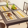 Set of 4 Nordic beige placemats with yellow woven stripes and fringe for dining table decor - Light Yellow Stripes