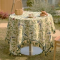 Nappe ronde motifs oiseaux et fleurs avec franges pour pique-nique et déco - 65-65 / Jacquard Beige Fleurs Oiseaux