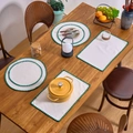 White canvas placemat with green scalloped embroidery in rectangular and round shapes - Green Wire