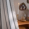 Ivory cotton linen curtain with black geometric embroidery and tassel fringe details - Width 132cm Height 91cm / Black Embroidery-White Base (Hook)