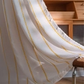 White linen curtain with yellow embroidery and tassel trim in rustic style - Hook-On / 132-45 / Yellow