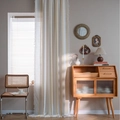 Rideau blanc semi-transparent avec broderie de chaîne jaune et bordure à pompons blancs - 132x91cm / Rayure Jaune Base Blanche Bordure à Pompons (Passant de Tringle)