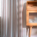 Beige cotton linen curtain featuring red geometric embroidery and side tassels detail - 132-91 / Orange Stripe White Base (Rod Pocket)