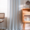 Tenda in cotone beige con ricamo blu e bordo con frange per il soggiorno - Stile tasca per asta / Blu