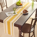 Modern minimalist table runner with mustard yellow stripes and hollow lace detailing - Light Yellow Stripes / Placemats: 30-50 (including Tassels)
