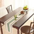 Nordic knit table runner in cream white with green stripes and elegant hollow crochet lace - Light Green Stripes / Placemats: 30-50 (including Tassels)