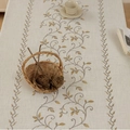 Linen texture tablecloth featuring elegant vine embroidery and neutral beige fabric tones - 100x140cm / Yellow Ivy Pattern with Beige Tassels