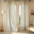 Beige cotton-linen blackout curtain with floral vine embroidery and tassel edges - 140x45cm / Cyan Pink Daffodil Embroidery-Rod Pocket