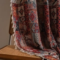 Bohemian geometric jacquard curtain with elegant tassels on a vintage wooden chair - 150x160cm / Jacquard Dai Ethnic Beige (Rod Pocket)