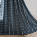 Navy blue linen texture curtain with white floral stripes and geometric print design - Navy Blue Vertical Striped Floral Hooks Without Lace Trim / 132-45