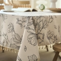 Mantel crema con estampado de magnolia negra y elegantes borlas de flecos - Escoba De Arroz Con Forma De Flor De Magnolia Tpu / 140-260