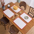 Set of 4 white linen placemats with red scalloped edges for dining table decoration - Large Square / Red Trim