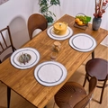 Set of 4 cream round linen place mats with blue scalloped edge for table decor - Large Square / Gray Trim
