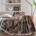 Bohemian geometric jacquard sofa cover throw with white tassels in earth tone colors - Orange Geometric Jacquard (White Tassels) / 140x180cm
