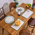 Linen placemat with green scalloped edges for heat insulation and table decor - Large Square