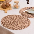 Rustic round woven placemat with wavy fiber texture for table insulation decoration - 38cm / Hollow Jute Type 2 Round